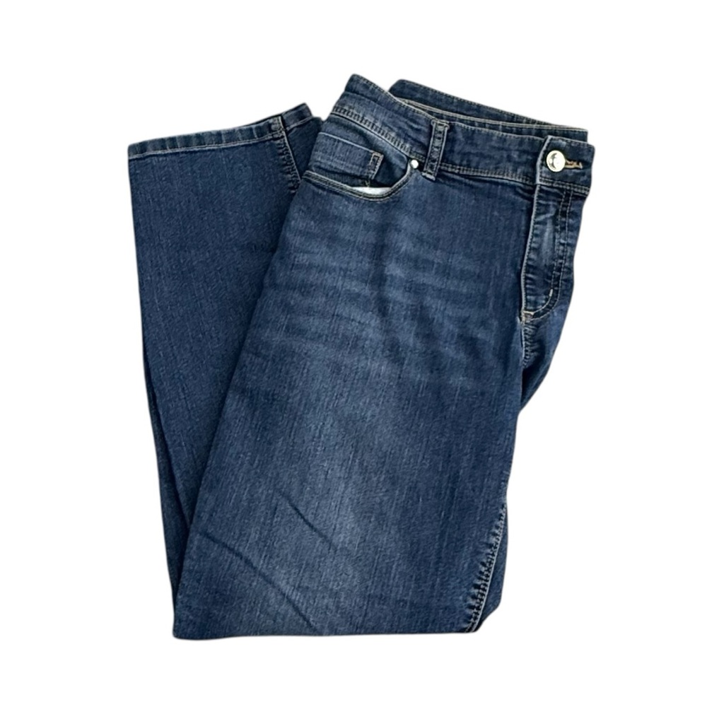 Chico’s Platinum Ankle Jeans Women Size 1.5 Stretch Blue Embellished Pockets
